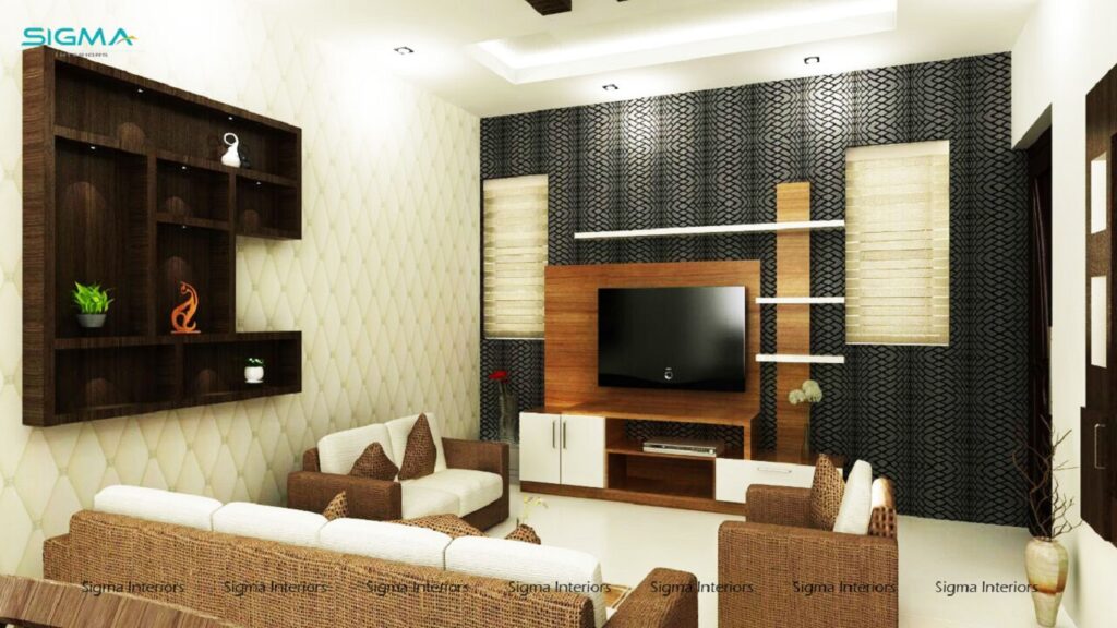 Contemporary style living room with modern tv unit design